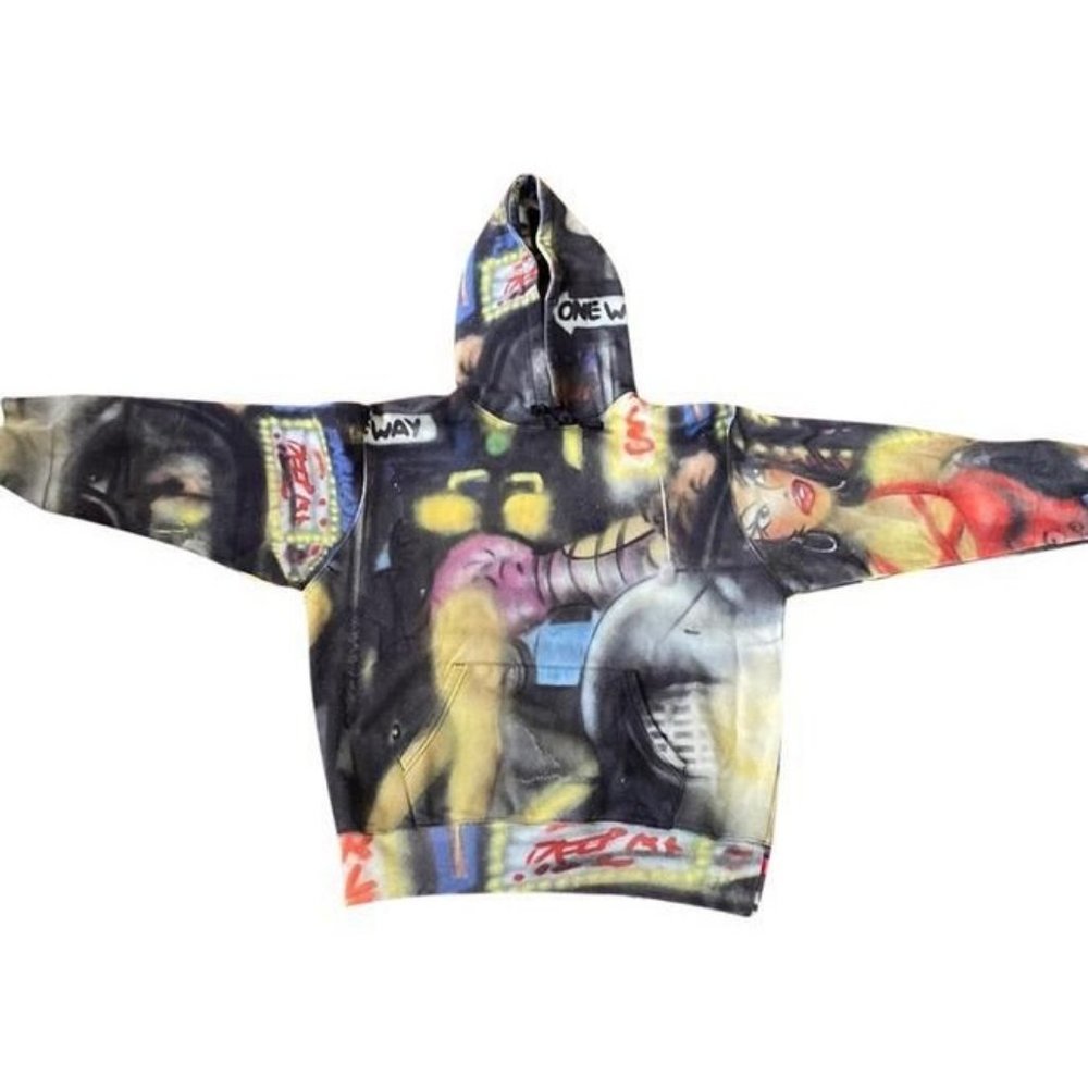 Supreme Pink Lady Hoodie Graffiti Allover Print Streetwear Logo Mens Oversized - Picture 2 of 10